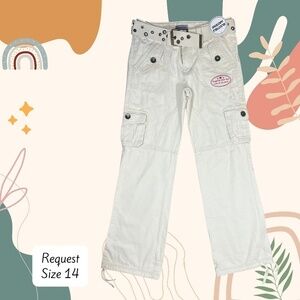 Request youth size 14 cargo pants with floral embroidery